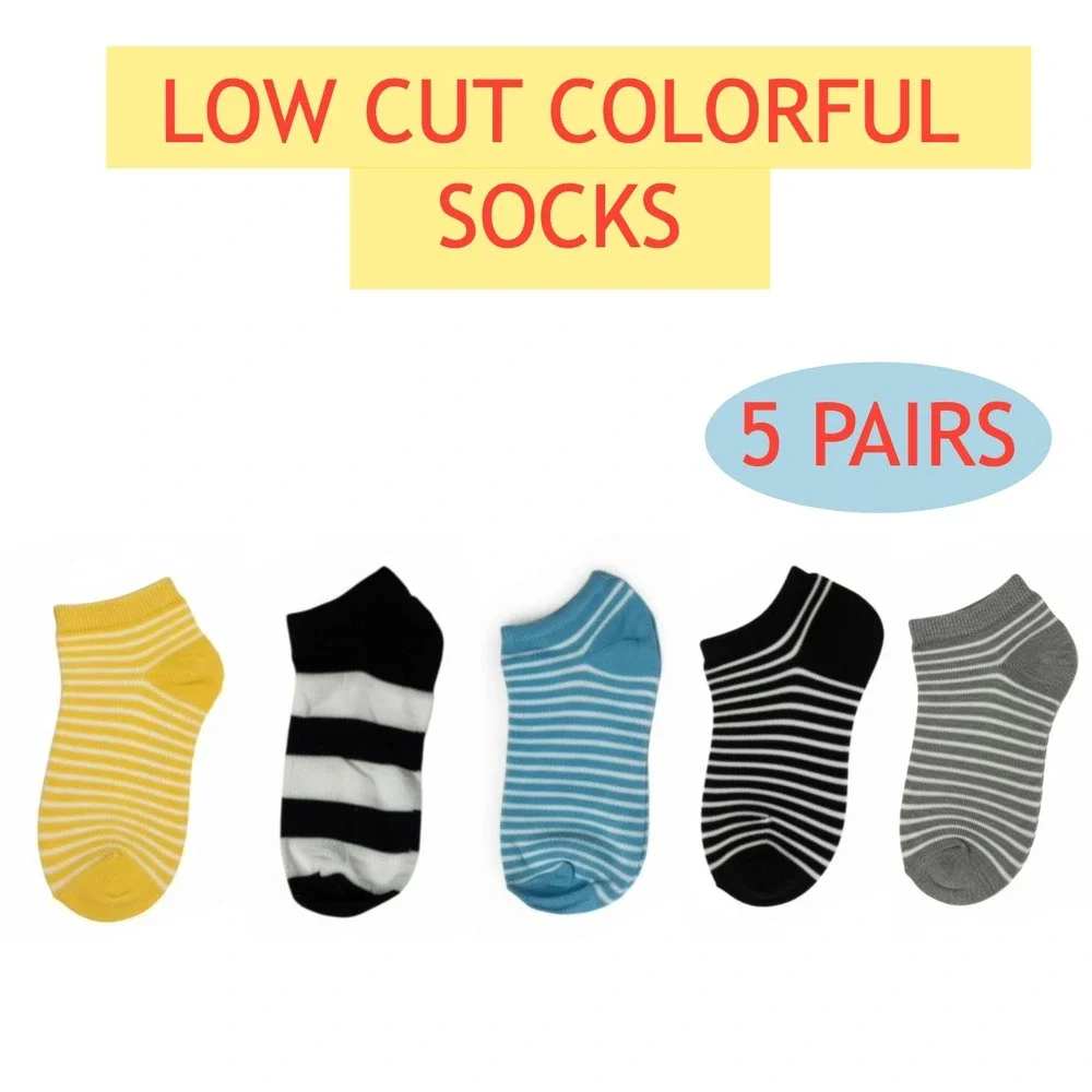 Fashion Seamless Heel Colorful Low Cut Socks 5pc‎ Pack Casual High Quality